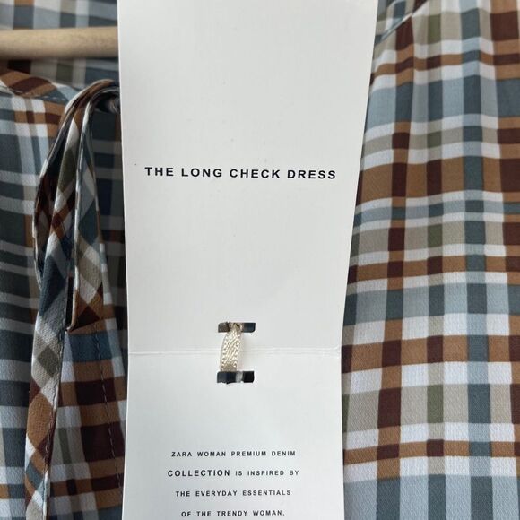 Zara Woman The Long Check Brown Plaid Flutter Sleeve Dress Sz L - Picture 8 of 11